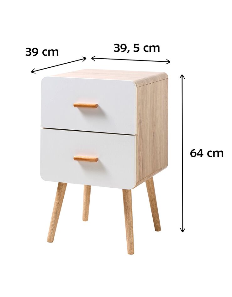 Table de chevet YOLTY 2 tiroirs bois et blanc (blanc)