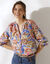 Blouse coton imprimé manches 7/8 (multicolore)