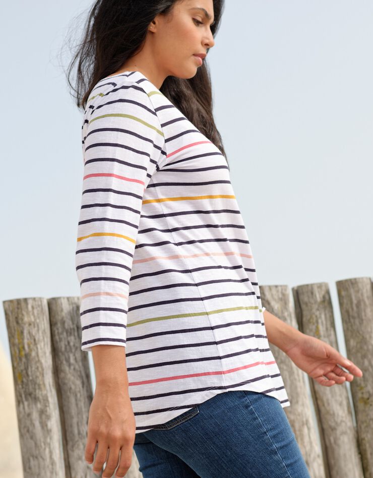 Tee-shirt marinière rayé manches 3/4 (blanc / multicolore) Tee-shirt marinière rayé manches 3/4 (blanc / multicolore)