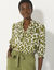 Blouse bicolore col tunisien, manches coudes smockées (beige / vert)