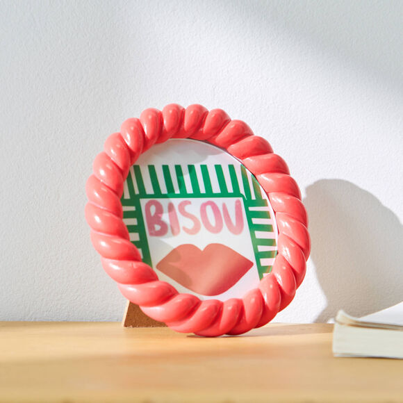 Cadre photo torsad&eacute; rond  (rouge)