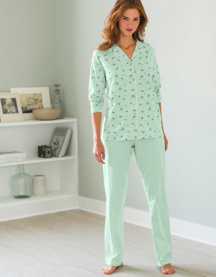 Pyjama coton imprimé col tailleur (vert amande) Pyjama coton imprimé col tailleur (vert amande)