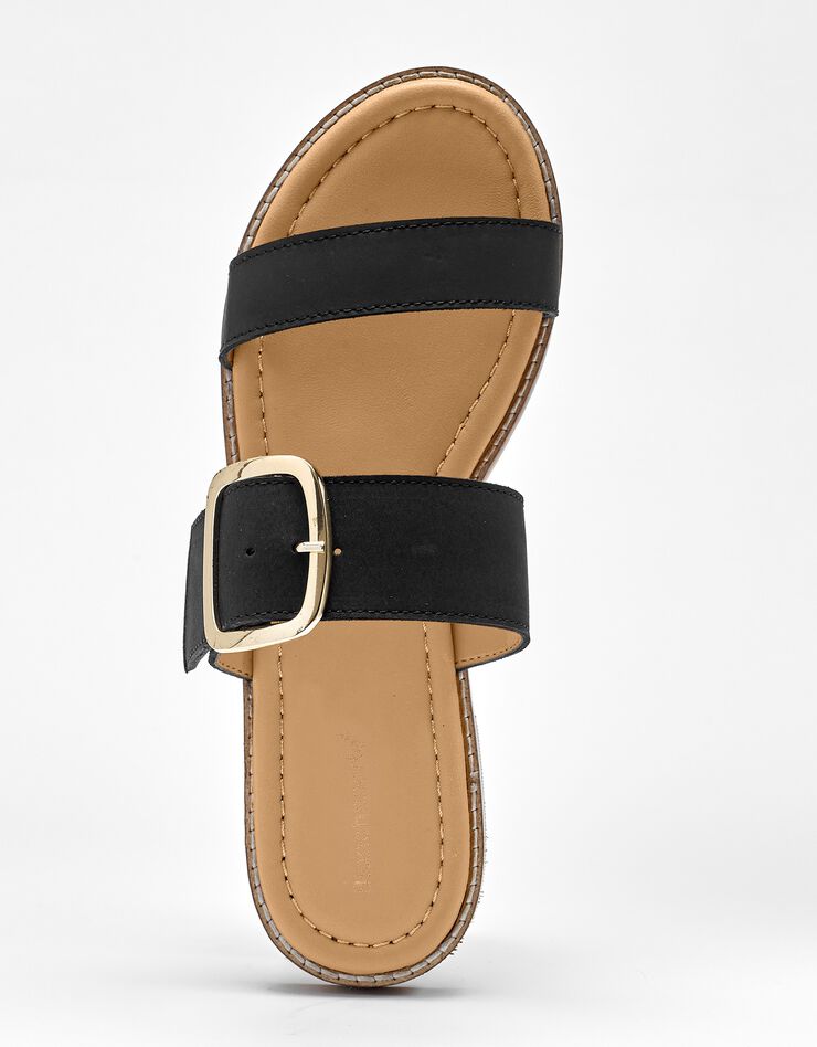Mules plates éco-conçues en cuir naturel à boucle (noir) Mules plates éco-conçues en cuir naturel à boucle (noir)