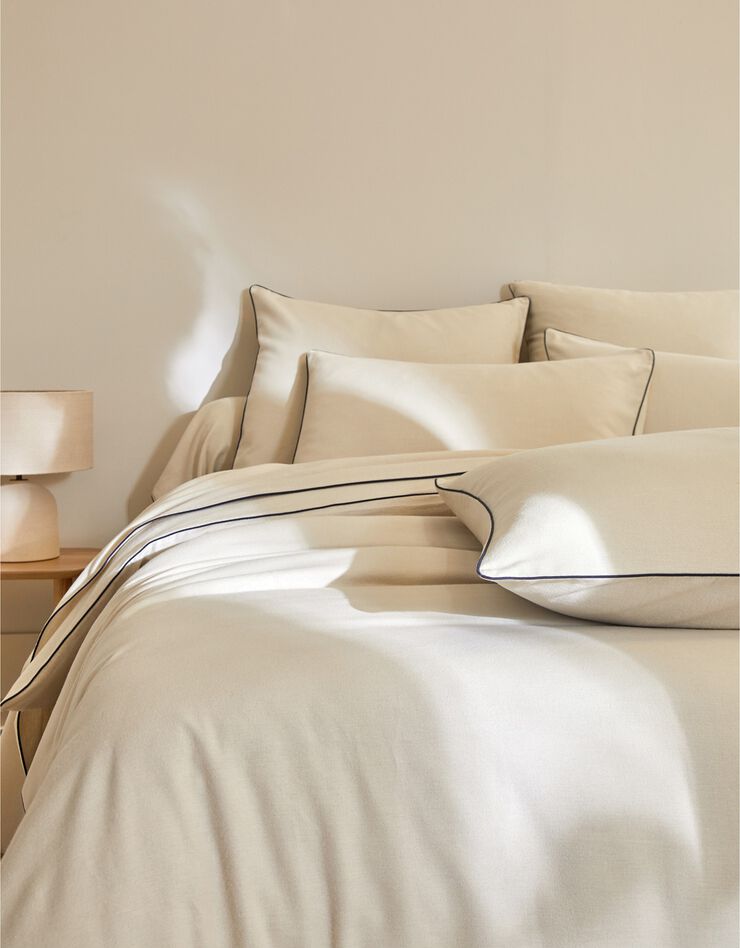 Linge de lit uni flanelle passepoil contrasté, collection "Intemporelle" (beige)