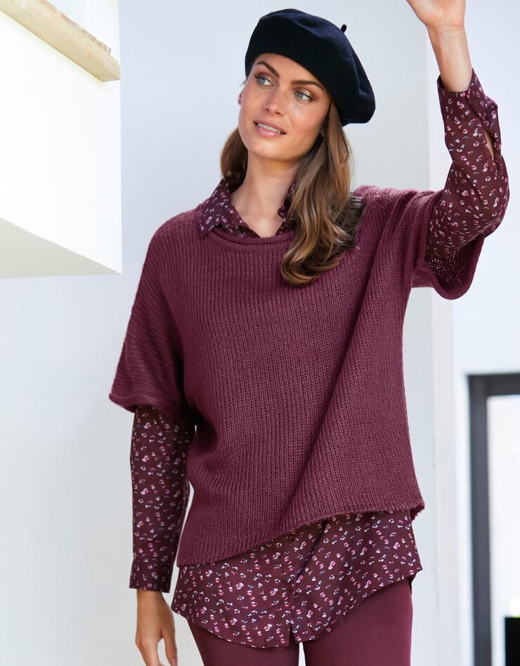 Pull poncho manches coudes (prune) Pull poncho manches coudes (prune)