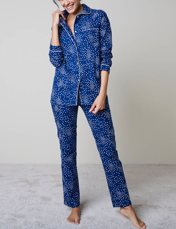 Pyjama pilou imprim&eacute; "&eacute;toiles"  (marine)