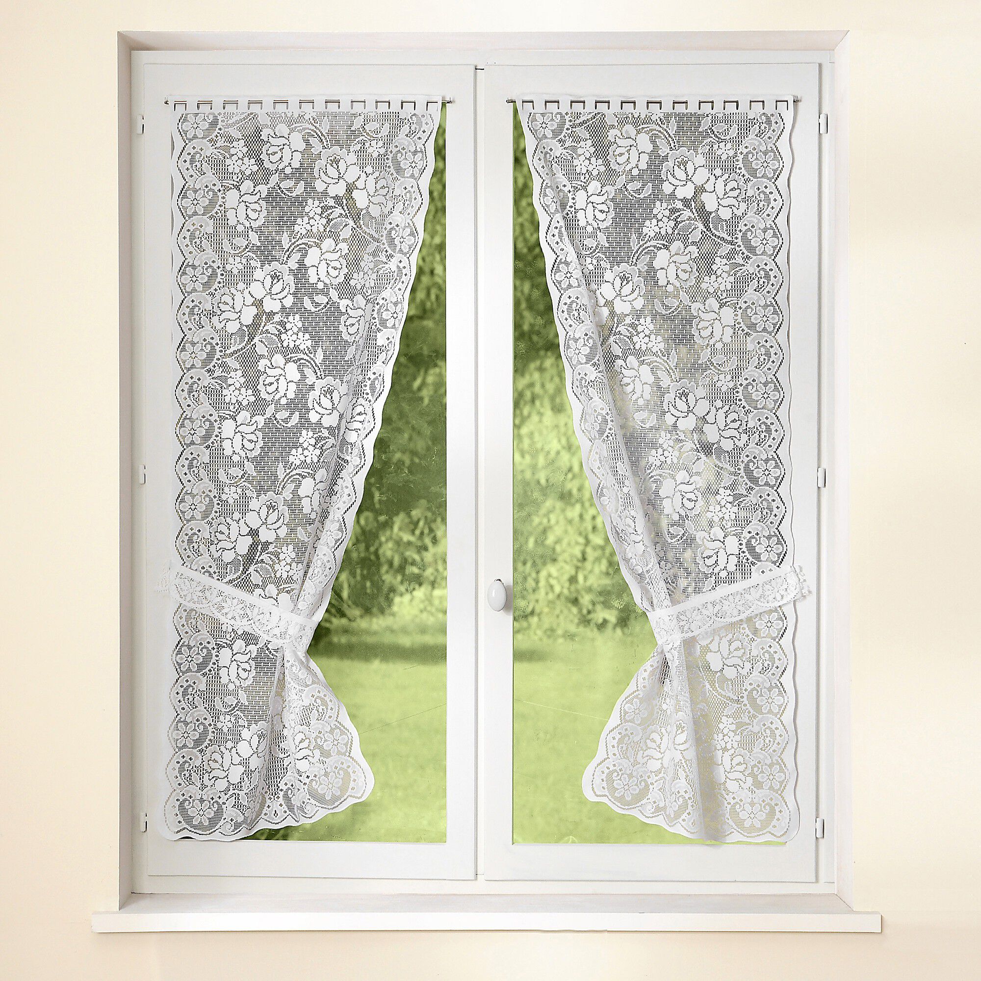 Rideau Voilage Blanc En Guipure - Hauteur 78cm, Largeur 4m15, Vintage Années 70, Motif Floral - Occasion, Fait Main