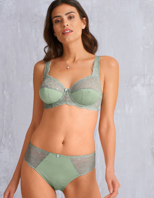 Culotte maille satinée et dentelle Salford - lot de 2 (kaki + tilleul)