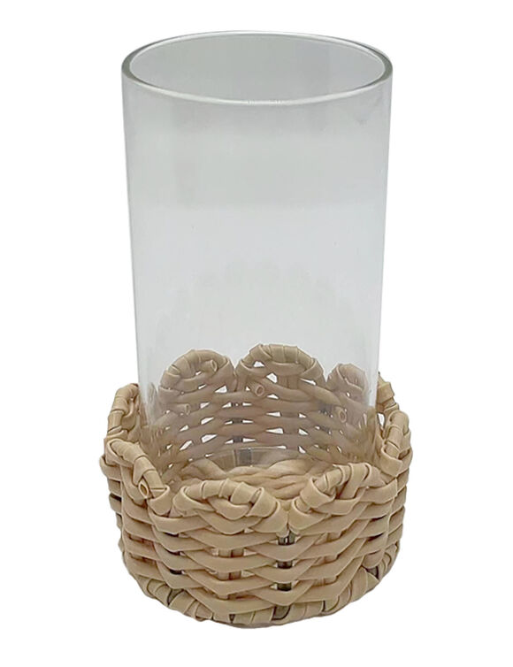 Photophore en verre et rotin (transparent)