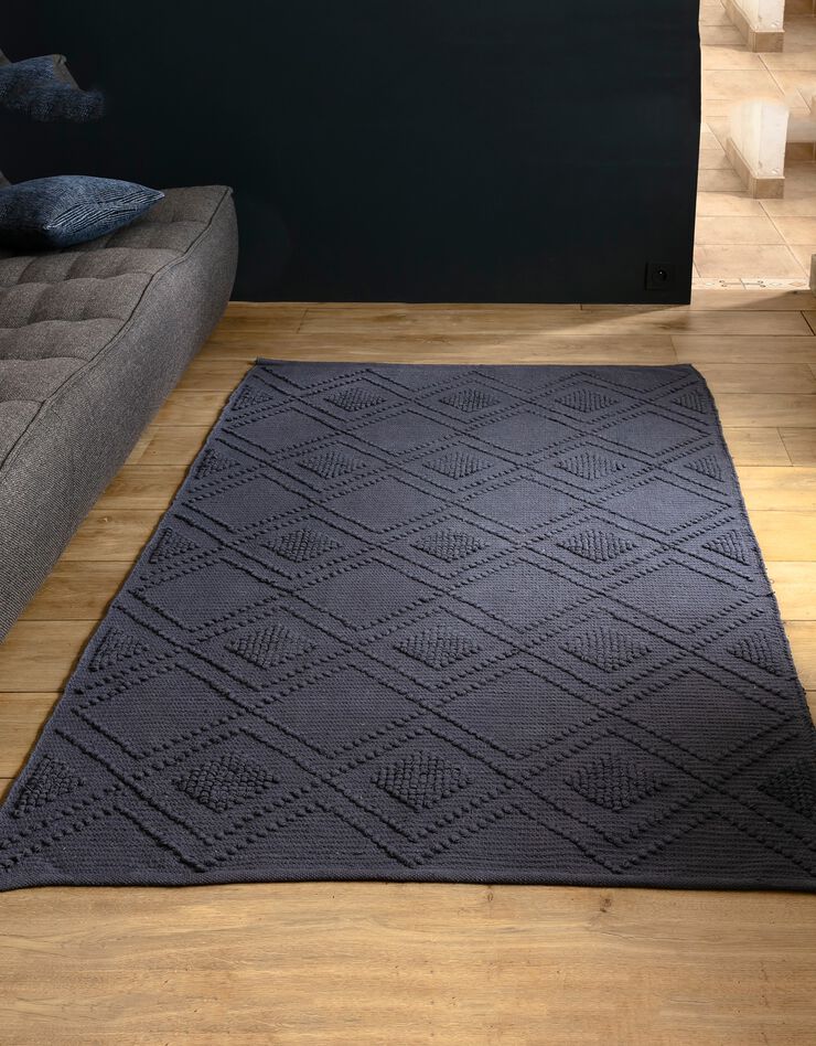 Tapis bouclette en coton imprimé (bleu fleuri)