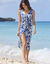 Robe de plage imprim&eacute;e, cr&eacute;pon (bleu / &eacute;cru)