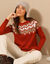 Pull col rond jacquard, toucher doux (orange / écru)