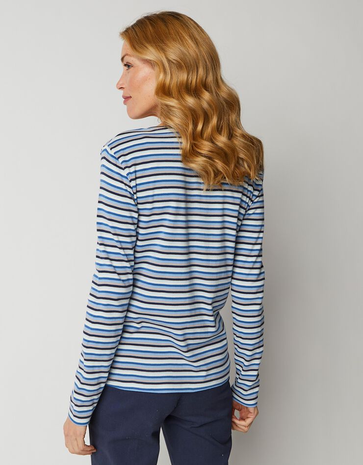 Tee-shirt col tunisien rayé (bleu / marine) Tee-shirt col tunisien rayé (bleu / marine)