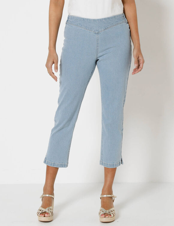 Pantacourt fusel&eacute; en jean, ceinture ventre plat (bleached)