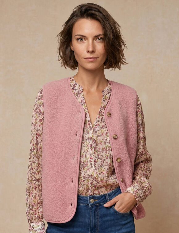 Veste sans manches, maille bouclette (rose blush)