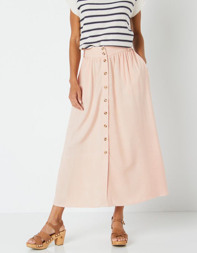 Jupe longue boutonnée unie, spécial petites (rose poudré)