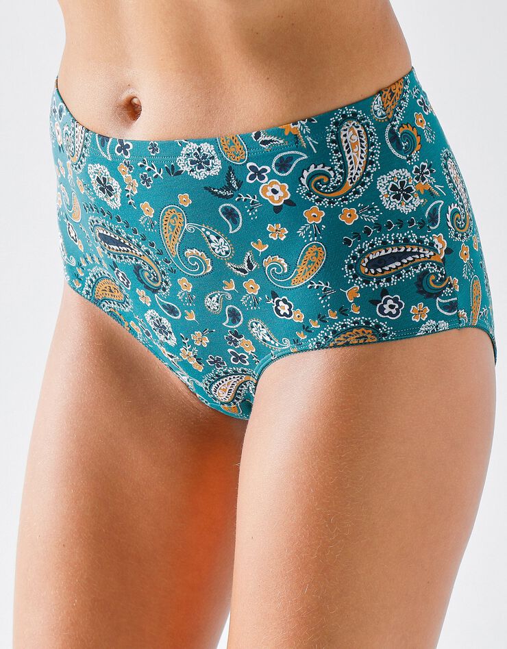 Culotte forme maxi coton motifs cachemire – Lot de 6 (émeraude / ciel) Culotte forme maxi coton motifs cachemire – Lot de 6 (émeraude / ciel)