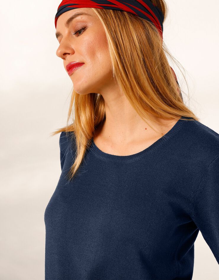 Pull uni manches courtes toucher cachemire (marine) Pull uni manches courtes toucher cachemire (marine)