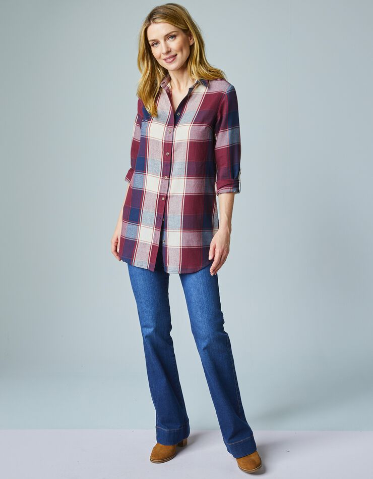 Longue chemise à carreaux en flanelle 100% coton (marine / bordeaux) Longue chemise à carreaux en flanelle 100% coton (marine / bordeaux)
