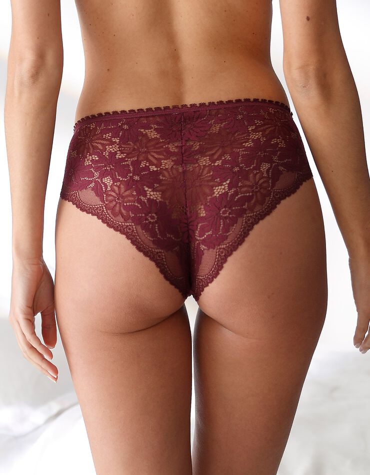 Culotte forme tanga taille haute microfibre et dentelle stretch - lot de 2 (aubergine)
