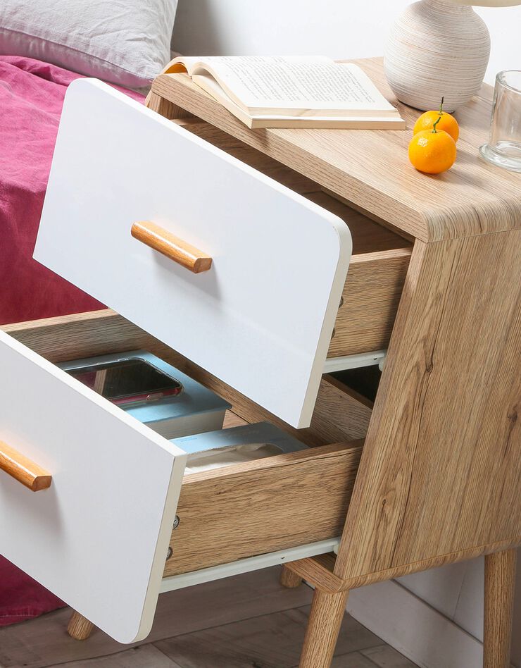 Table de chevet YOLTY 2 tiroirs bois et blanc (blanc)