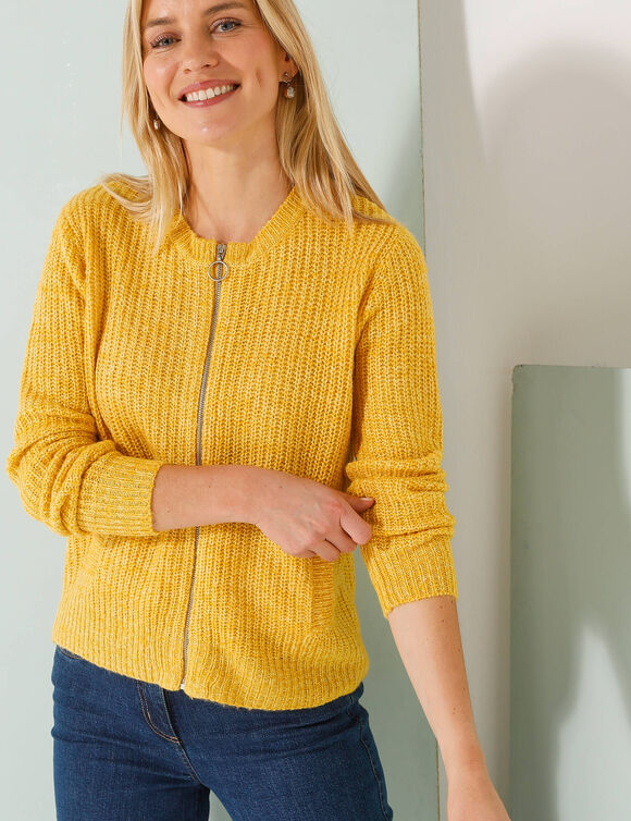 Gilet zippé, maille anglaise (curry chiné)