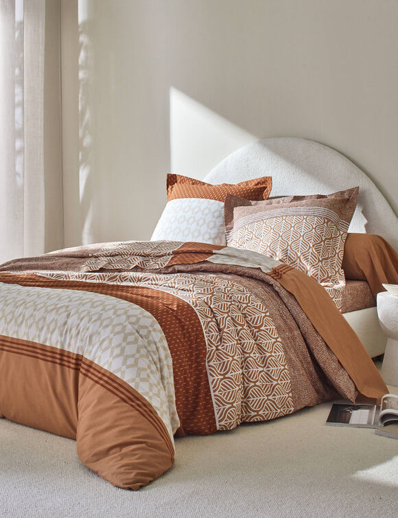 Linge de lit Tommy imprim&eacute; g&eacute;om&eacute;trique - coton 57 fils/cm&sup2; (caramel)