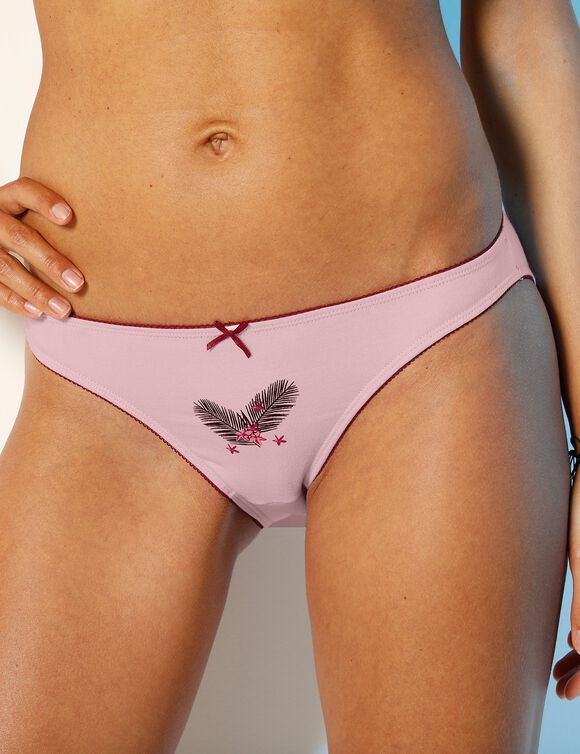 Slip coton imprimé  "feuilles" - lot de 4 (bordeaux / rose poudré)