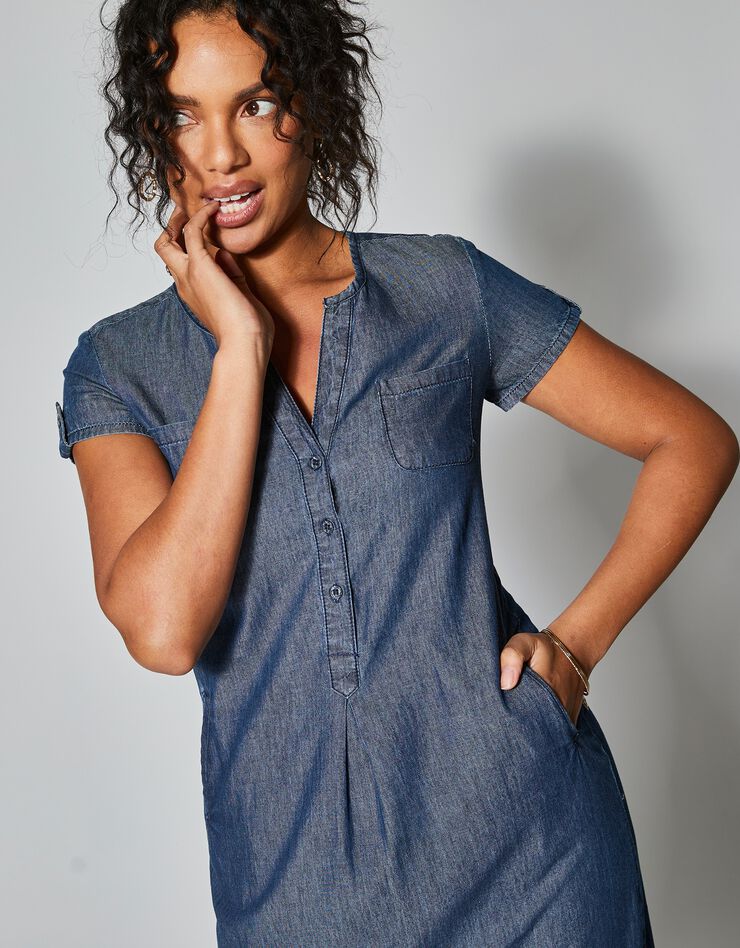 Robe col tunisien, denim léger (stone)