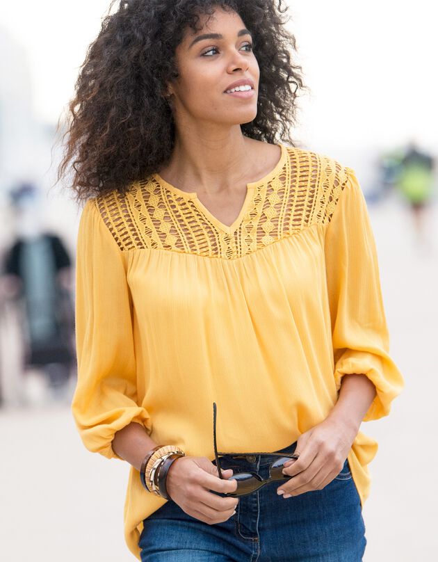 Blouse macramé manches 3/4 (abricot)
