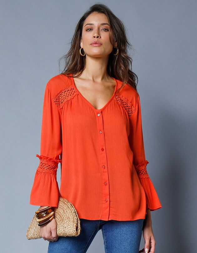 Blouse unie détails macramé (orange)