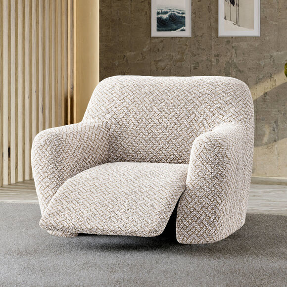 Housse bi-extensible microfibre gaufr&eacute;e graphique sp&eacute;ciale relax (beige)