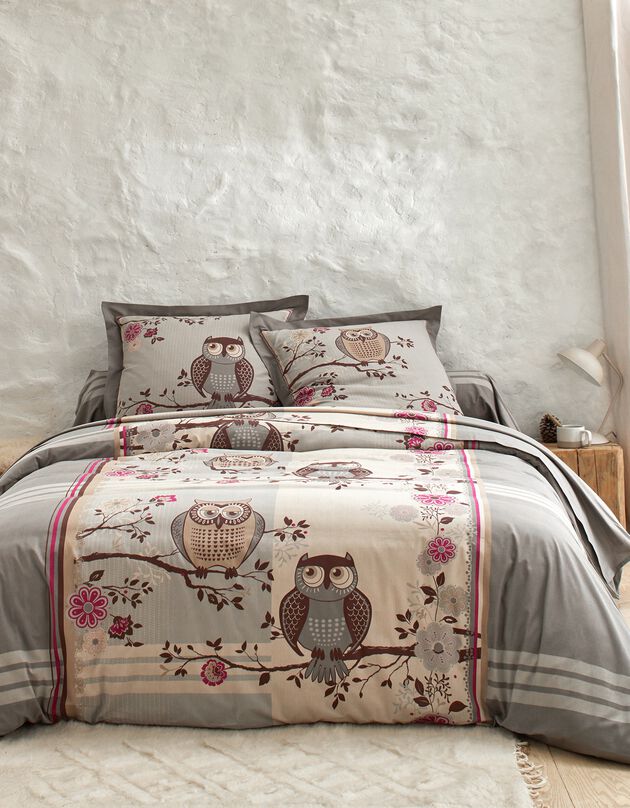 Linge de lit Chouette flanelle (gris)
