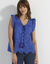 Chemisier boutonné uni, broderie anglaise (bleu dur)