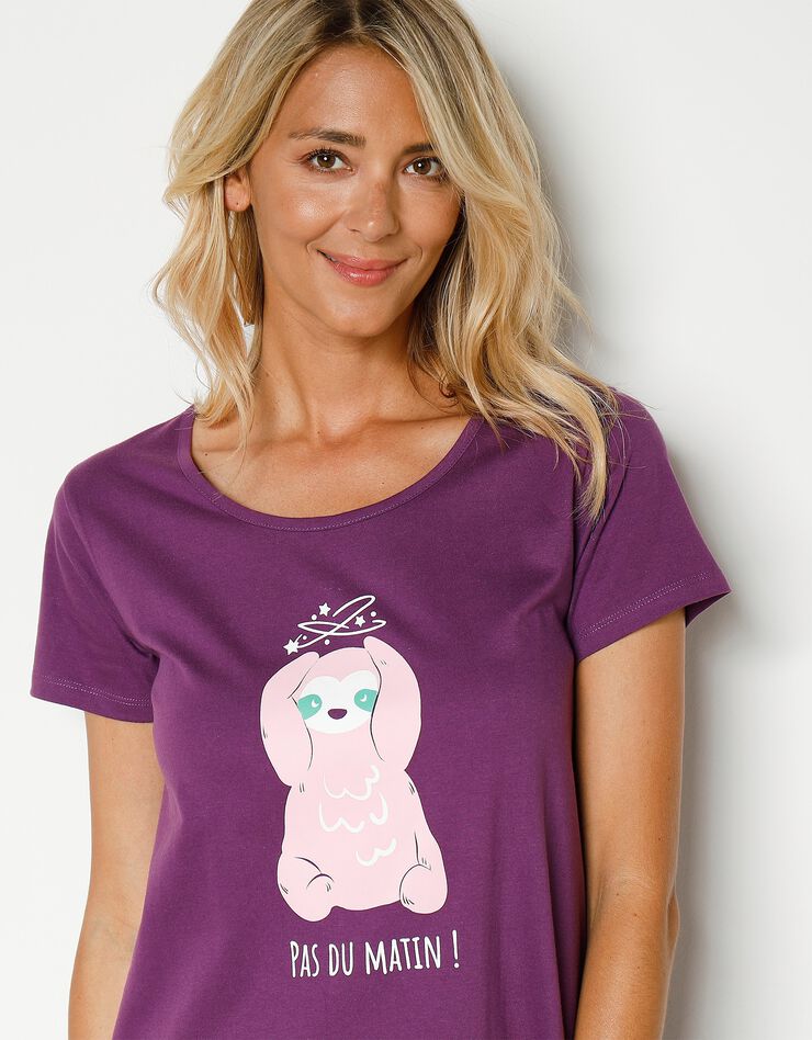 Chemise de nuit courte motif " Pas du matin !" manches courtes (violet) Chemise de nuit courte motif " Pas du matin !" manches courtes (violet)