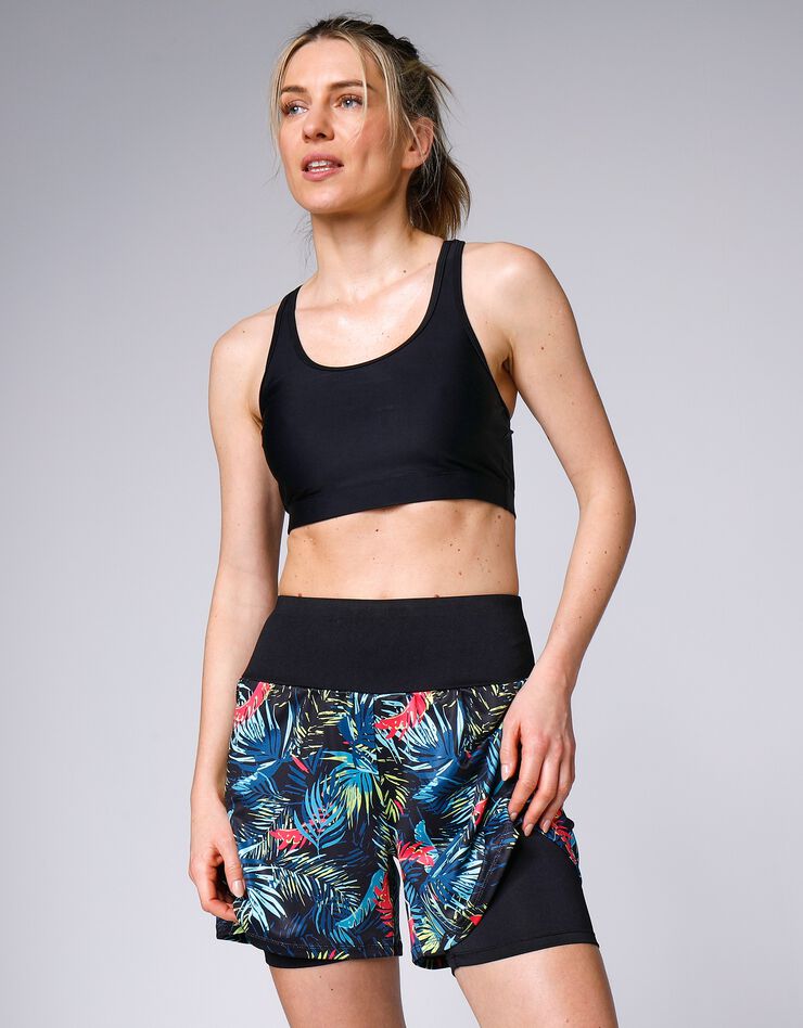 Short imprimé 2 en 1 cycliste uni (noir / turquoise)