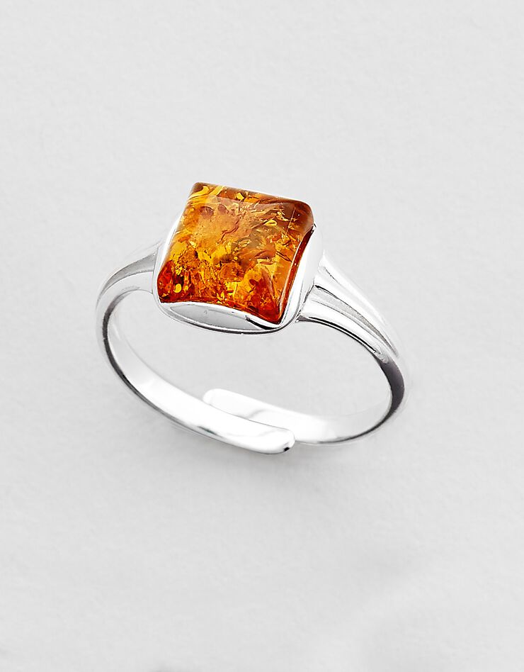 Bague réglable "carré" argent ambre (unique) Bague réglable "carré" argent ambre (unique)