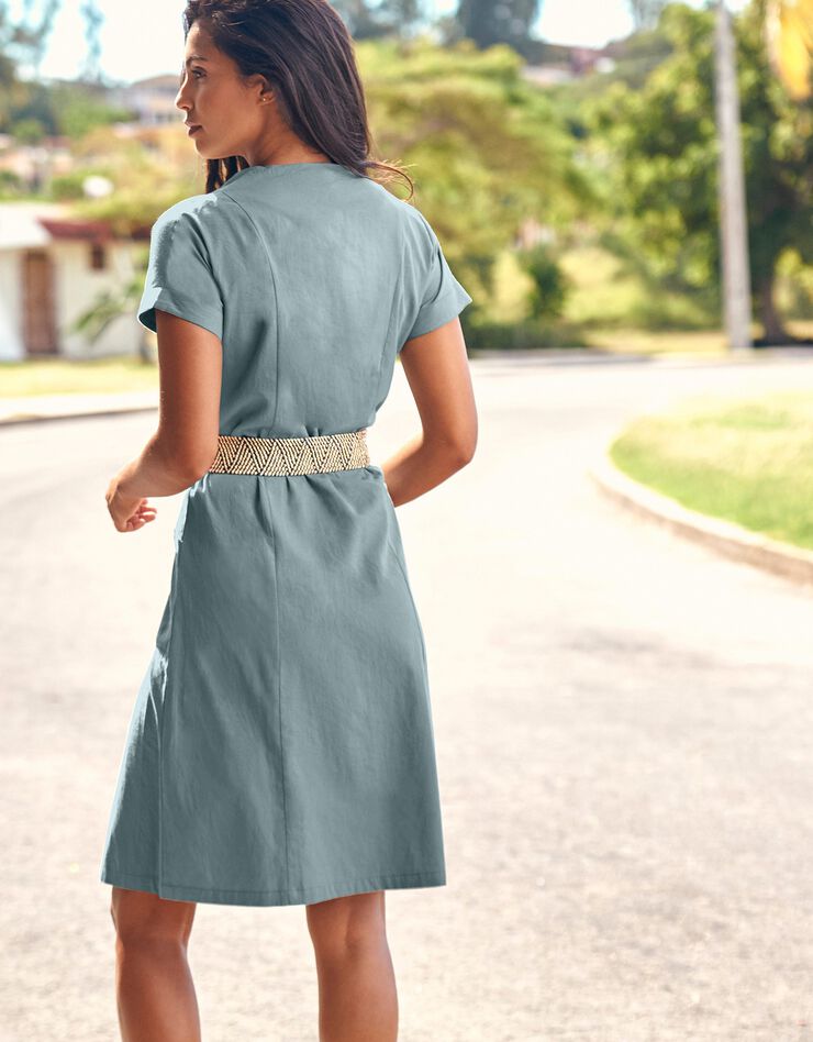 Robe saharienne boutonnée (vert grisé)