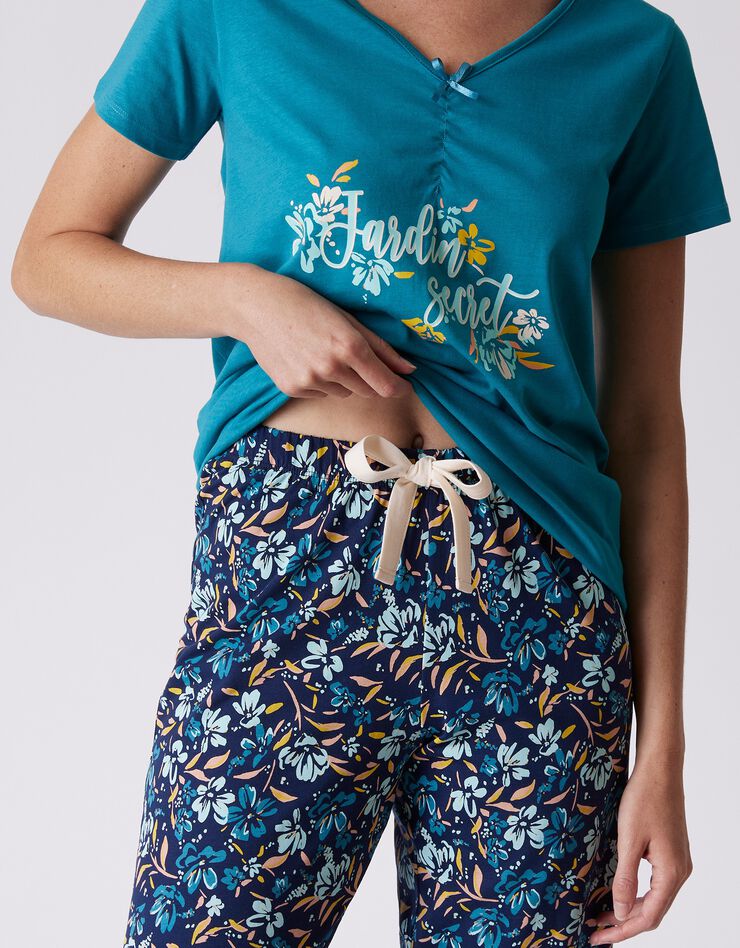 Pantalon court pyjama imprimé floral (marine)