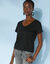 T-shirt col V uni manches courtes, coton (noir)