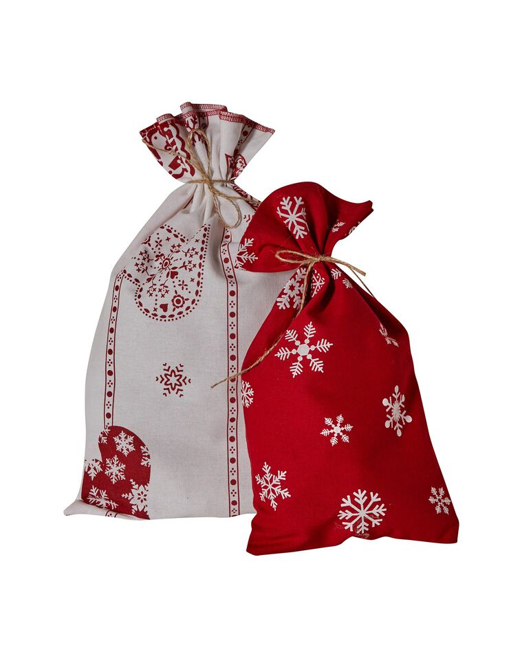 Lot de 2 pochettes emballage cadeau upcyclées S + M (rouge / blanc) Lot de 2 pochettes emballage cadeau upcyclées S + M (rouge / blanc)
