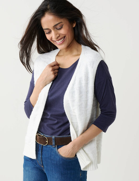 Gilet sans manches, maille fantaisie en laine m&eacute;lang&eacute;e (&eacute;cru)