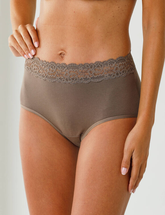 Culotte supermaxi coton stretch ceinture dentelle - lot de 2 (caf&eacute;)