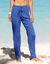 Pantalon droit uni, crépon fluide (bleu)
