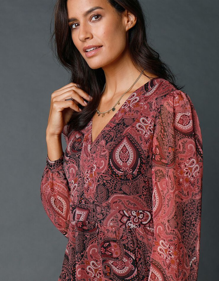 Robe longue en voile imprimé (noir / rose) Robe longue en voile imprimé (noir / rose)