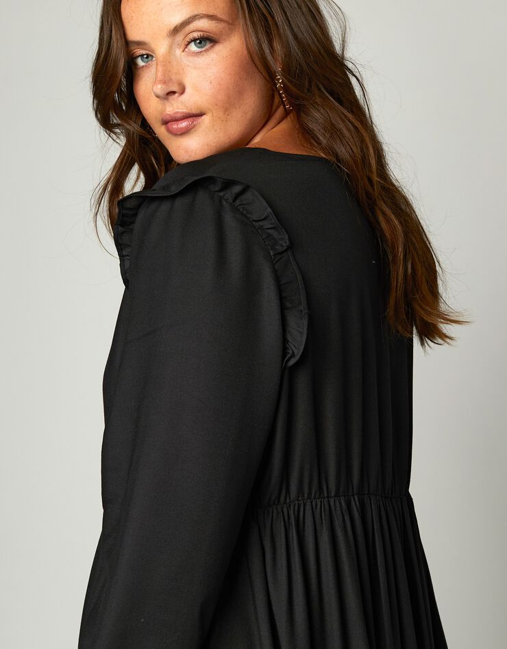 Robe longue unie base volantée (noir) Robe longue unie base volantée (noir)