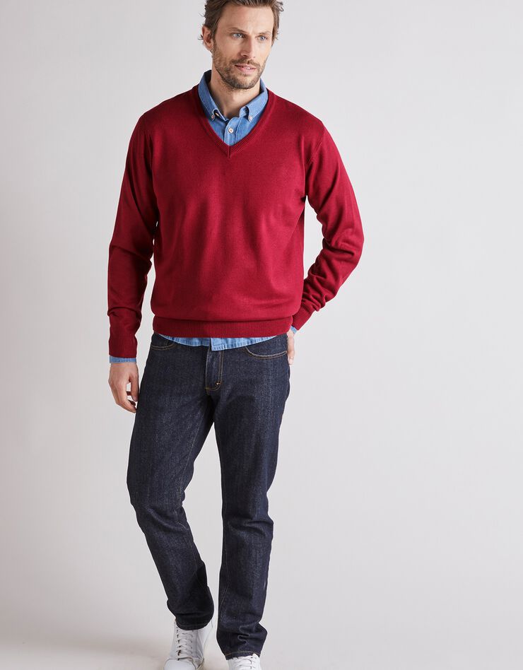 Pull col V 80% laine (rouge carmin) Pull col V 80% laine (rouge carmin)
