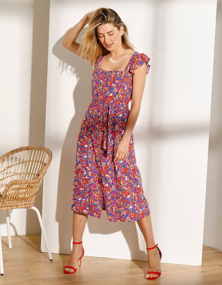Robe imprimé manche courte (violet) Robe imprimé manche courte (violet)