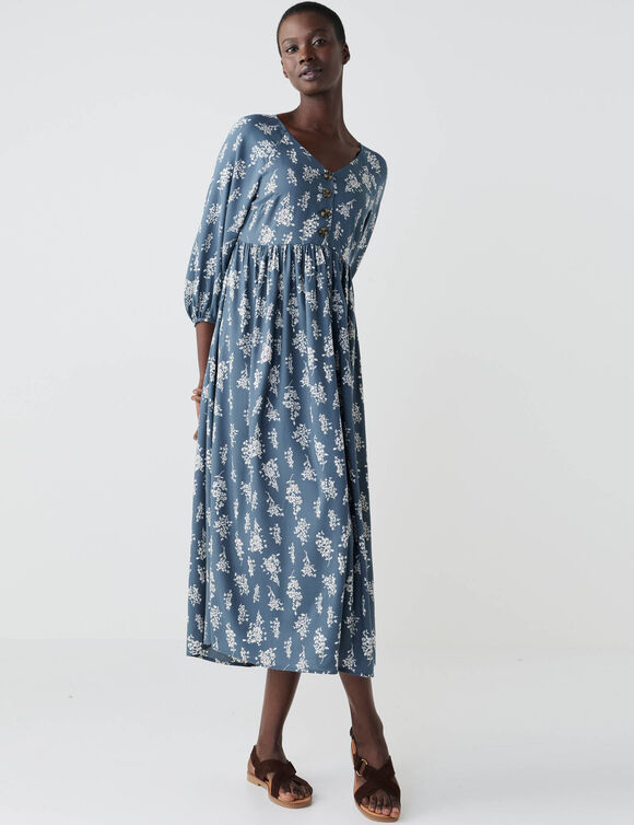 Robe longue boutonn&eacute;e, imprim&eacute;e (bleu gris&eacute;)