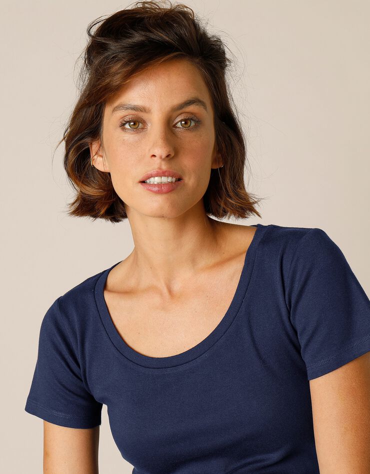 Tee-shirt col rond uni manches courtes jersey coton bio (marine)